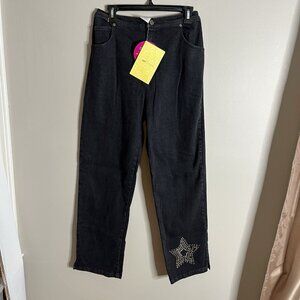 Quacker Factory Size Medium Straight Leg Studded Star Black Jeans